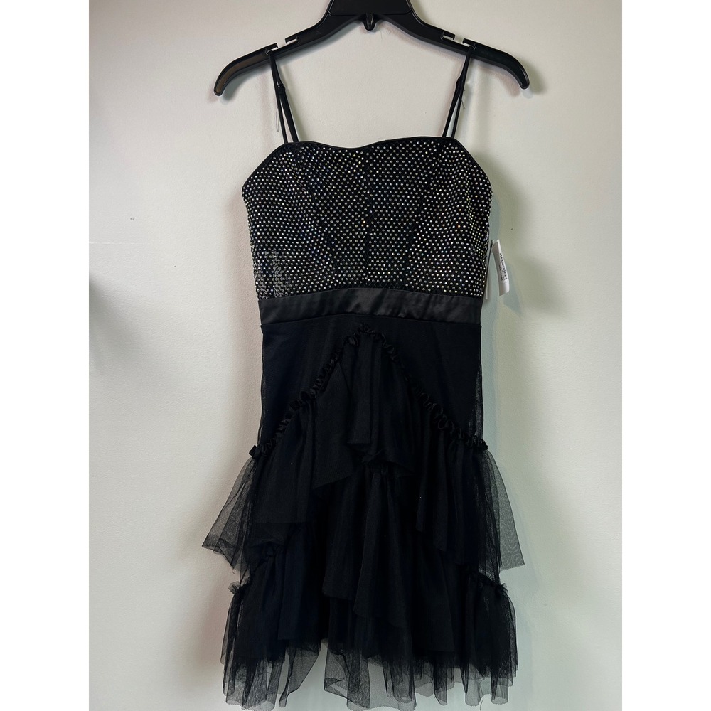 City Studio Jr's Black Rhinestone Tulle Ruffle Dress Fit‎ & Flare Sz 1 NWT